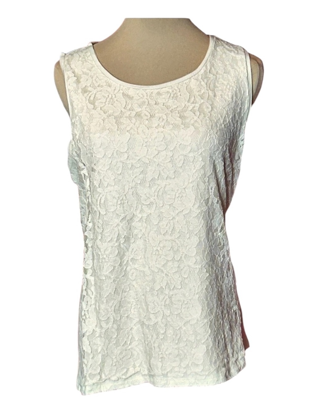 Talbots Floral Lace Front Tank Top White Large
